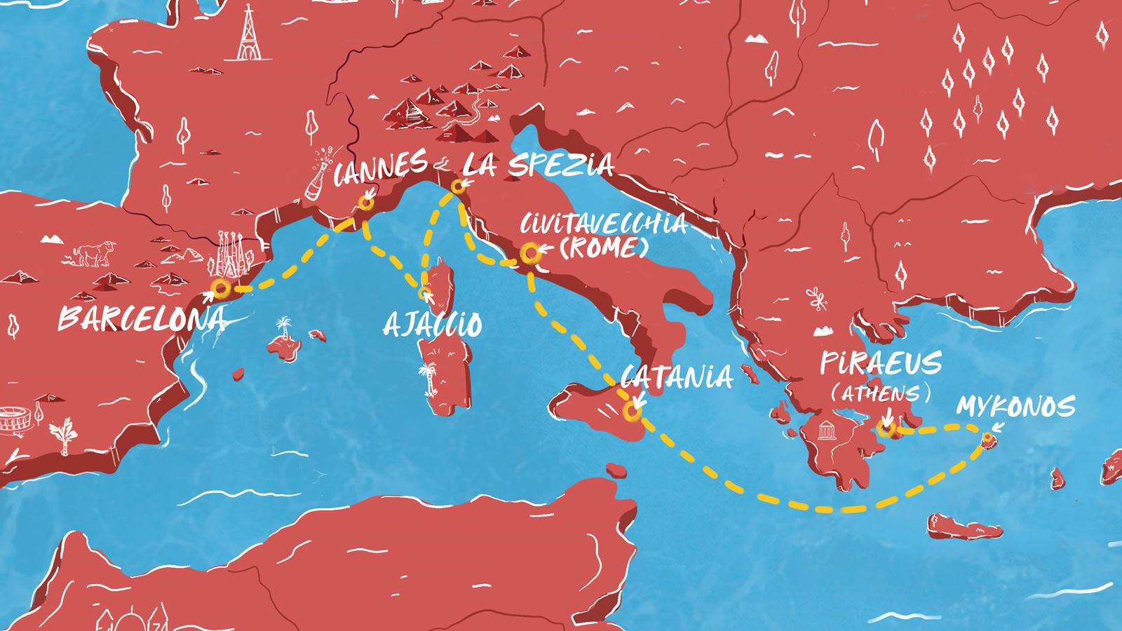 Map of A Scarlet Fright Voyage itinerary